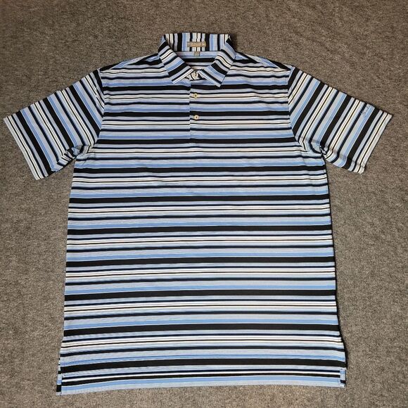 Peter Millar Summer Comfort Men's L Blue Striped Polo Shirt Shady Oaks Club Good - Picture 1 of 9